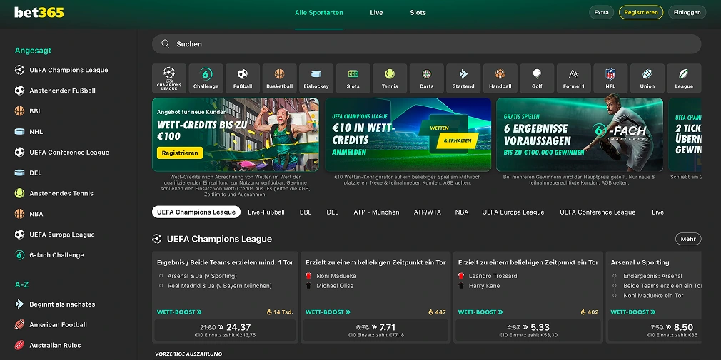 bet365-Startseite